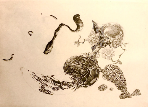 surrealist abstract objects floating 
