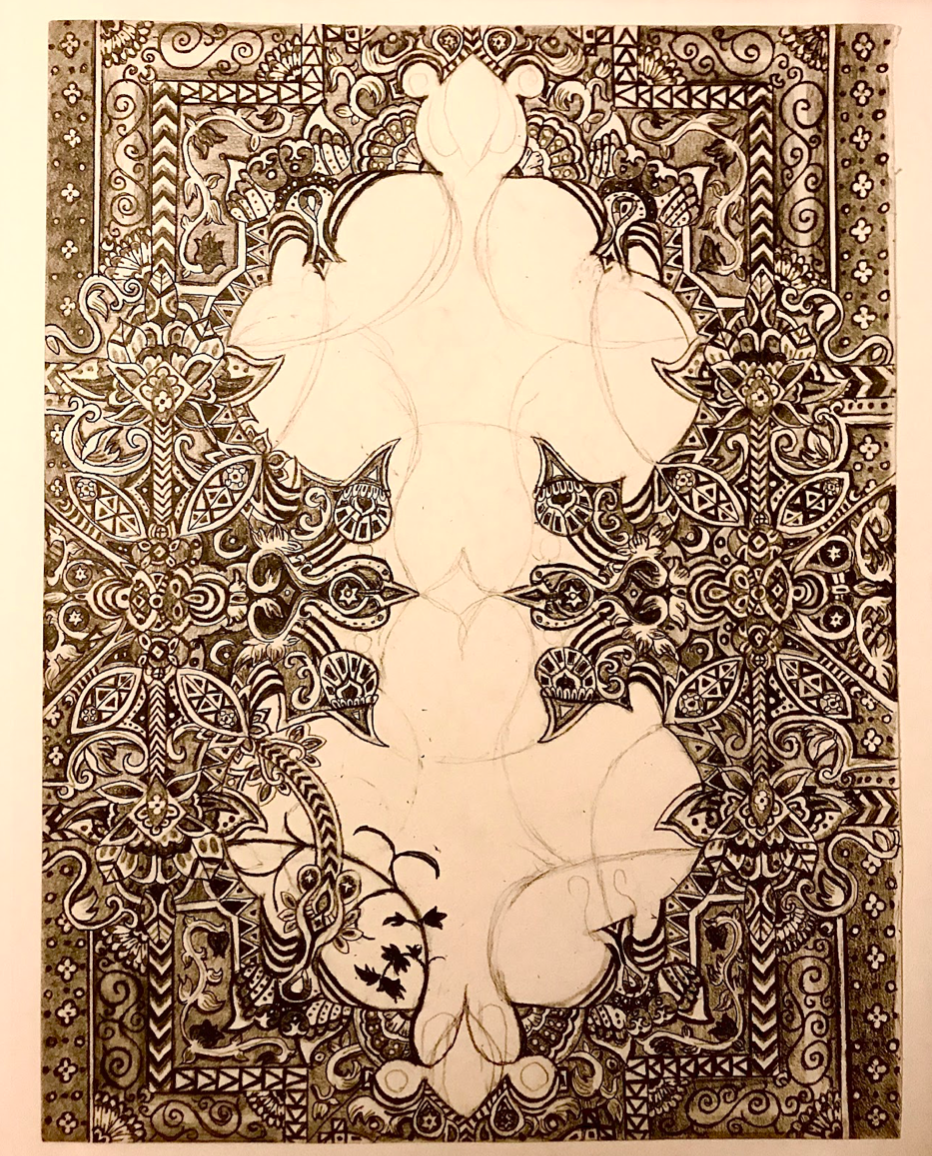 Ornate graphite drawing frame